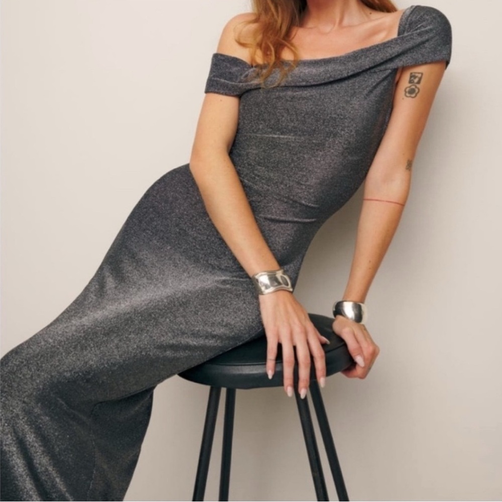 Reformation Jamen Knit Dress in Metallic Silver